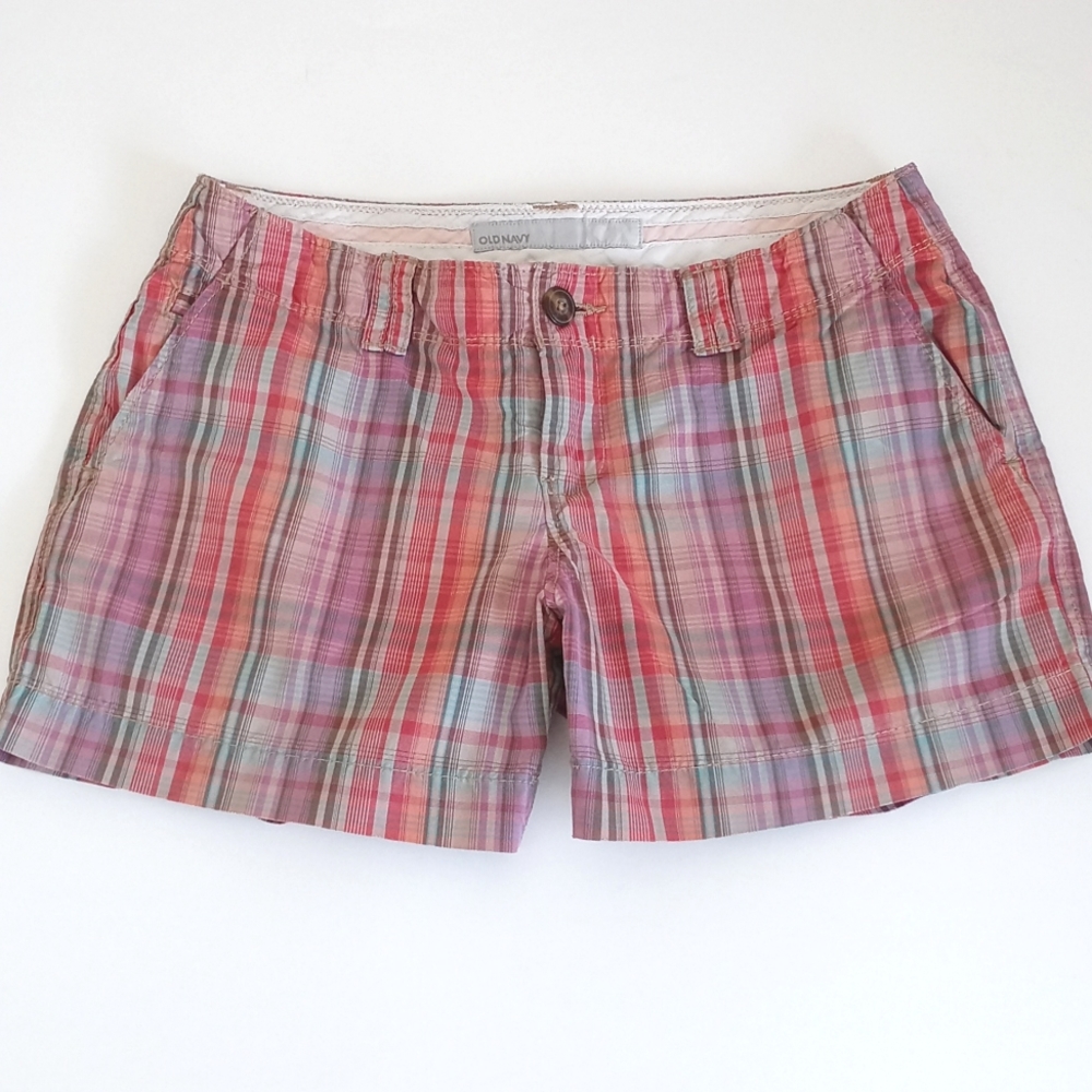 **Relisted** Old Navy Women's Low Rise Orange Plaid Cotton Shorts Size 2 - Picture 1 of 8